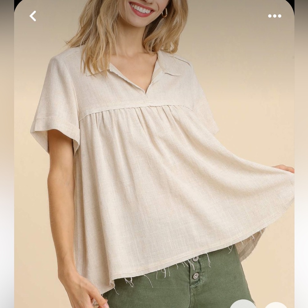 NWT Umgee Oatmeal Linen Blend Notch Neck Top size Medium